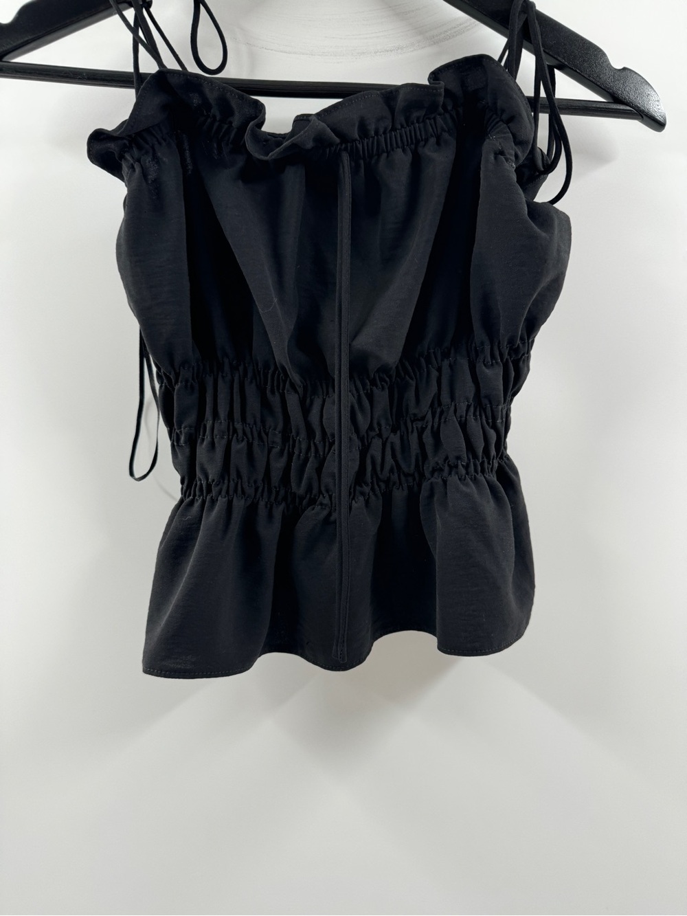 🧸 Topshop Black Smocked Peplum Tank Top Women's US 2 Adjustable Straps - Picture 3 of 8